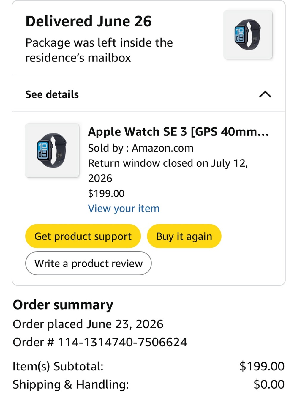 Apple Watch SE 3 in Black with Black Sport Band